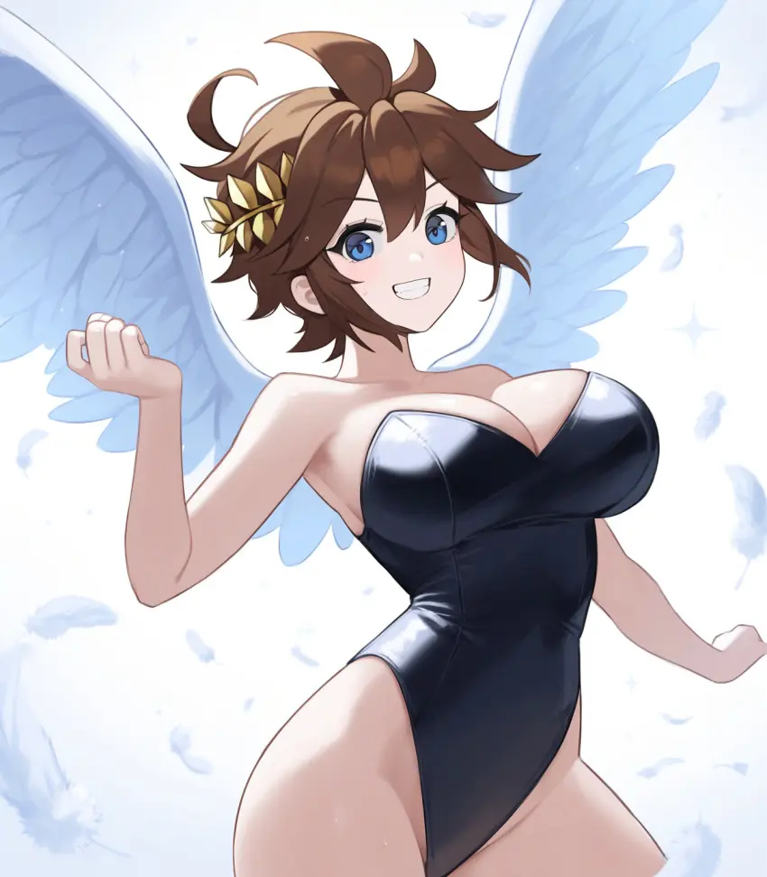 Image 1girls,breasts,female,large_breasts,ai_generated,angel_wings,angel,nintendo,leotard,rule_63,genderswap_(mtf),spiked_hair,kid_icarus,pit_(kid_icarus)