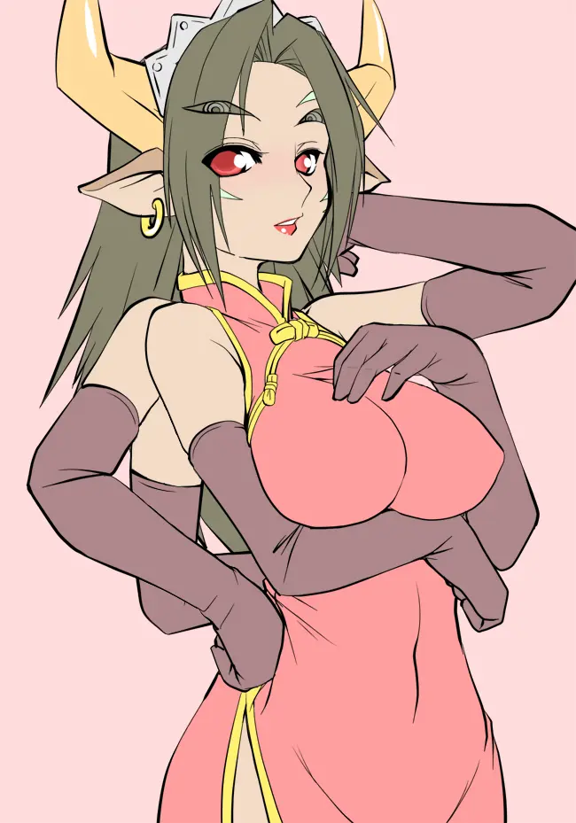 Image 1girls,breasts,female,large_breasts,red_eyes,solo,horns,tagme,artist_request,cow_ears,multi_arm,multi_limb