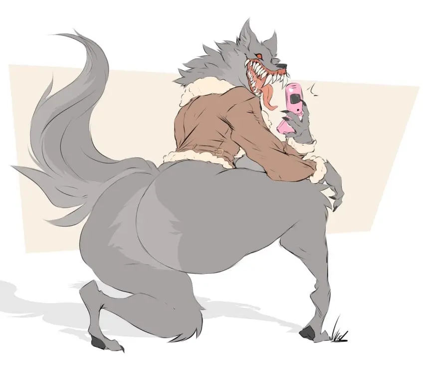 Image big_breasts,breasts,female,looking_at_viewer,furry,huge_ass,monster,curvy_female,sharp_teeth,werewolf,cellphone,werewolf_girl,dullvivid,sharp_claws
