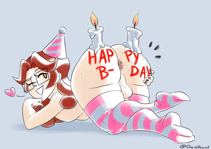 Image male,thighhighs,red_hair,big_ass,freckles,feet,femboy,balls,glasses,wink,pale_skin,presenting,heart,back_view,presenting_hindquarters,backsack,candle,taint,trans_woman,transfem,nat_(riteliso),crocodraws