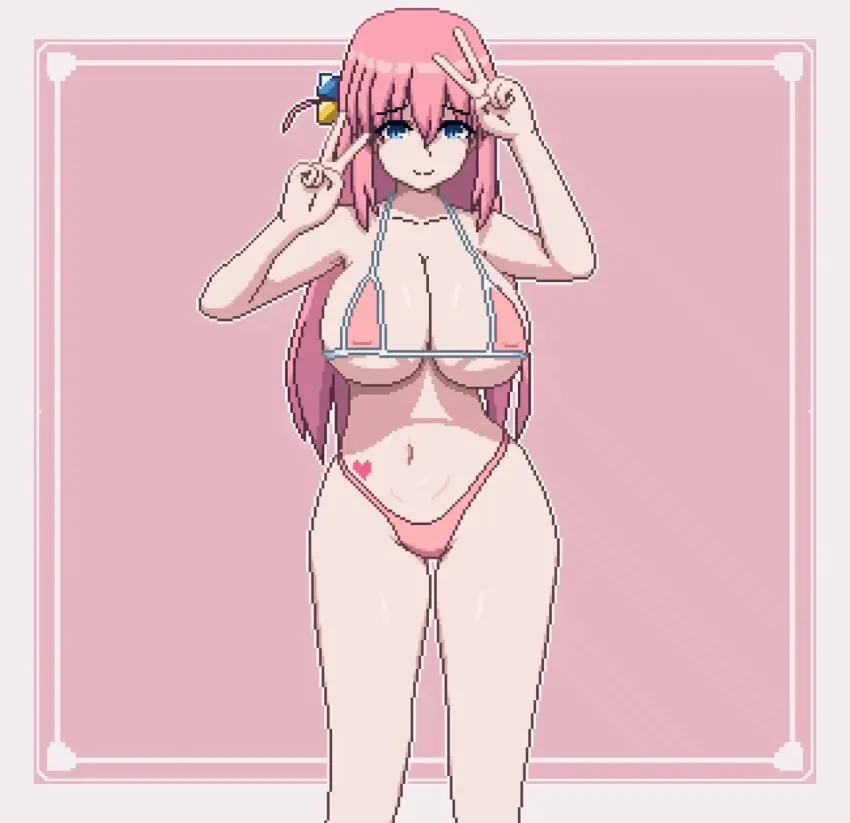 Image breasts,female,large_breasts,smile,animated,micro_bikini,heart,bouncing_breasts,nervous_smile,pixel_art,v,shaking,peace_sign,bocchi_the_rock!,gotou_hitori,double_peace_sign,pixel_animation,dancing,heart_tattoo,seiko093