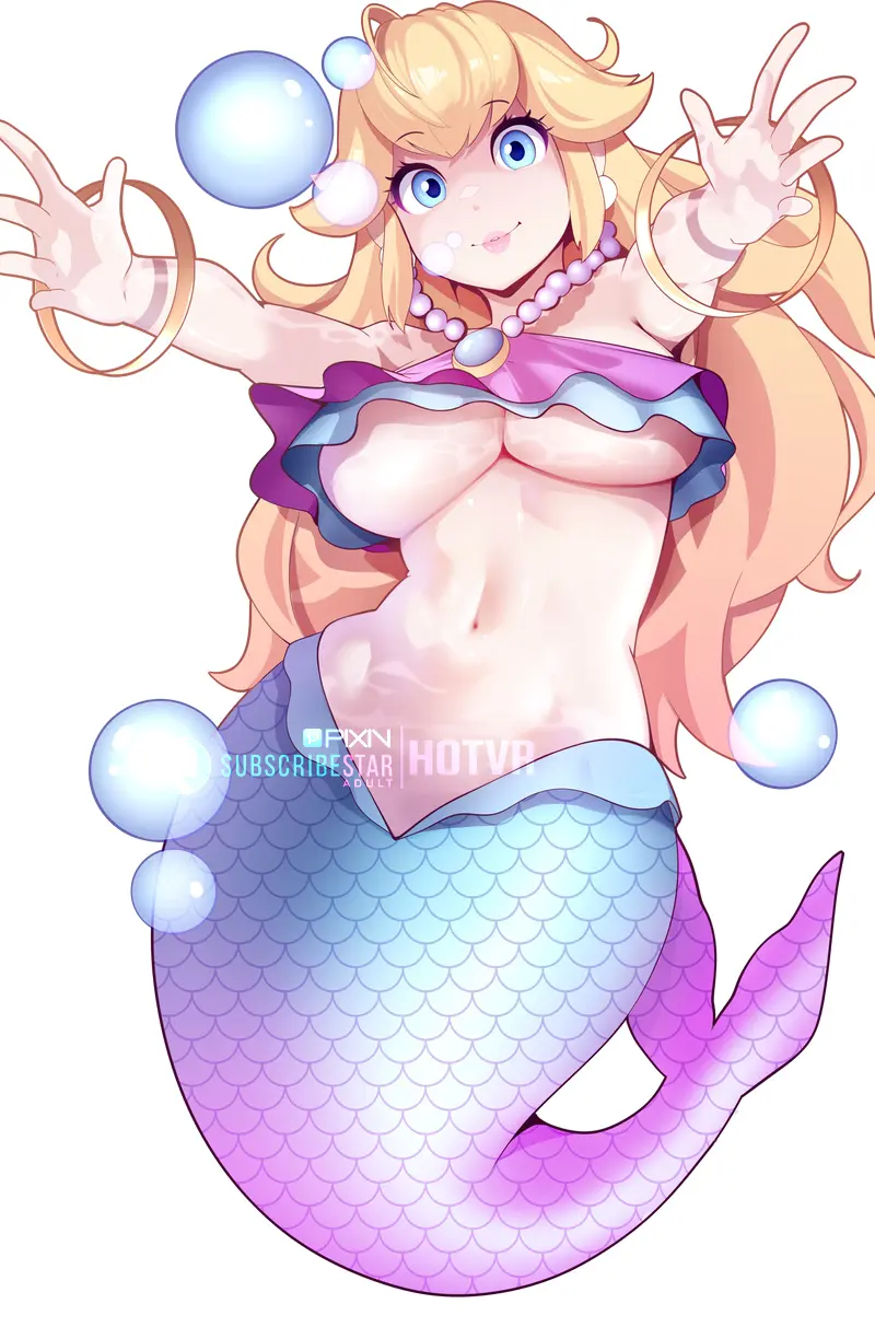 Image 1girls,breasts,female,female_only,looking_at_viewer,solo,white_background,blue_eyes,navel,tail,earrings,female_focus,watermark,eyes,midriff,underboob,hair,blonde_hair,monster_girl,necklace,mario_(series),nintendo,jpeg,2024,scales,princess_peach,open_eyes,2020s,full_body,mermaid,reaching_towards_viewer,pointy_chin,bubbles,fish_tail,hotvr,mermaid_peach,princess_peach:_showtime!