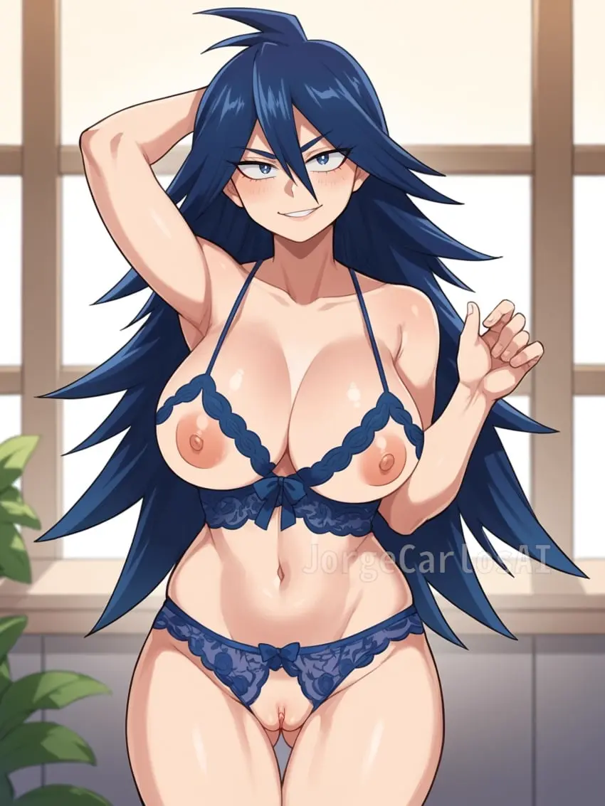 Image big_breasts,breasts,female,female_only,long_hair,looking_at_viewer,nipples,smile,solo,standing,blue_eyes,blue_hair,navel,pussy,female_focus,ai_generated,cleavage,lingerie,thigh_gap,tagme,my_hero_academia,busty,mature_female,boku_no_hero_academia,see-through,mature,arm_up,toned,spiked_hair,jorgecarlosai,midnight_(my_hero_academia),my_hero_academia:_two_heroes,my_hero_academia_the_movie:_world_heroes’_mission,nemuri_kayama,see-through_panties,crotchless_panties,my_hero_academia:_heroes:_rising,see-through_bra