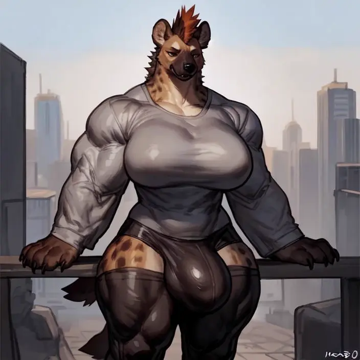 Image big_breasts,breasts,1futa,futanari,intersex,muscular,ai_generated,hair,huge_breasts,bulge,angry,big_muscles,big_bulge,day,huge_bulge,city,muscular_futa,hyena