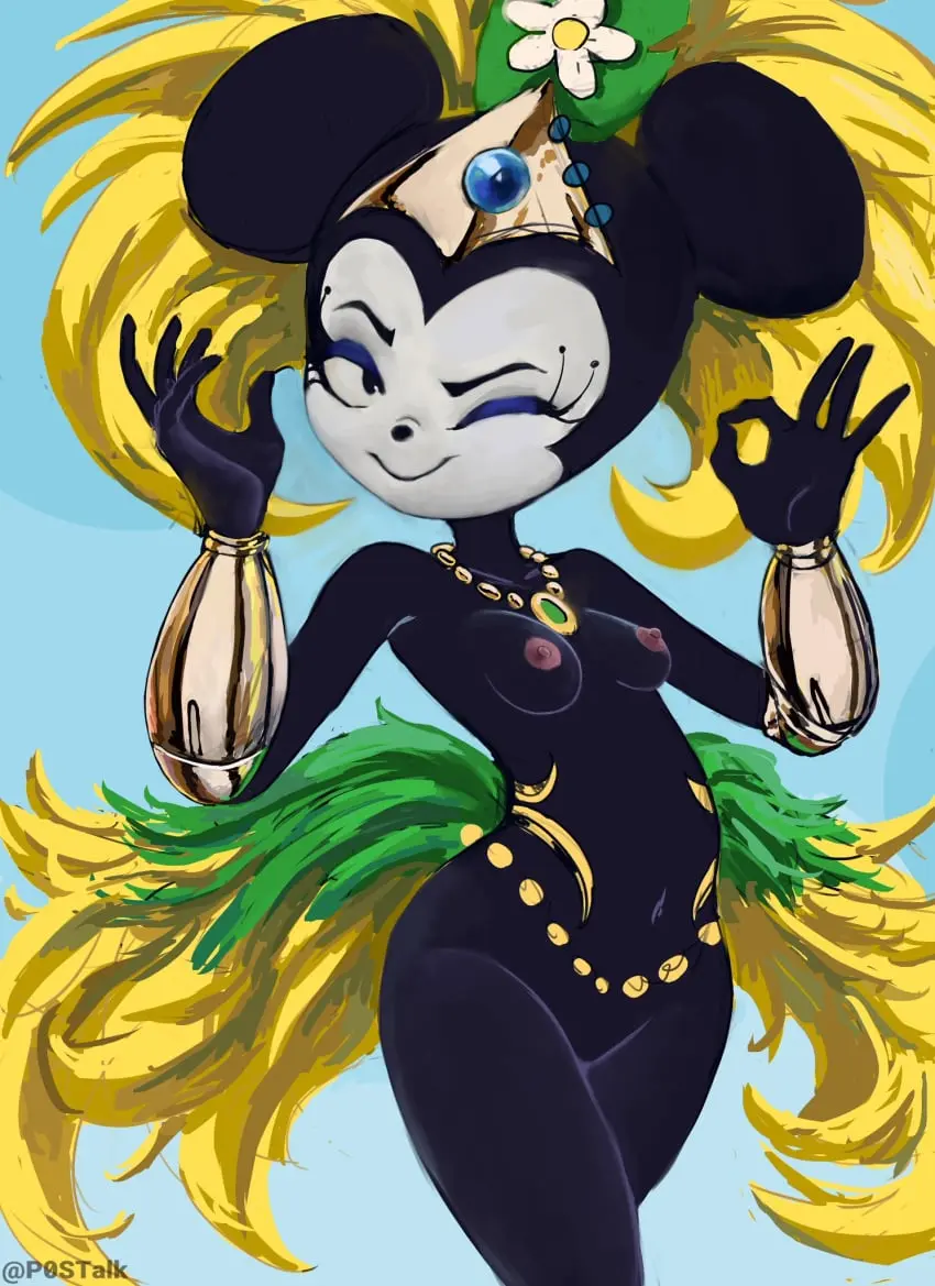 Image 1girls,breasts,female,hair_ornament,nipples,smile,solo,nude,disney,eyelashes,jewelry,anthro,tagme,medium_breasts,public_domain,one_eye_closed,wink,necklace,black_body,makeup,mascara,anthro_only,mouse_ears,mouse_girl,holidays,dancer_outfit,gold_jewelry,long_eyelashes,ok_sign,p0stalk,carnival,mickey_mouse_shorts,minnie_mouse,samba