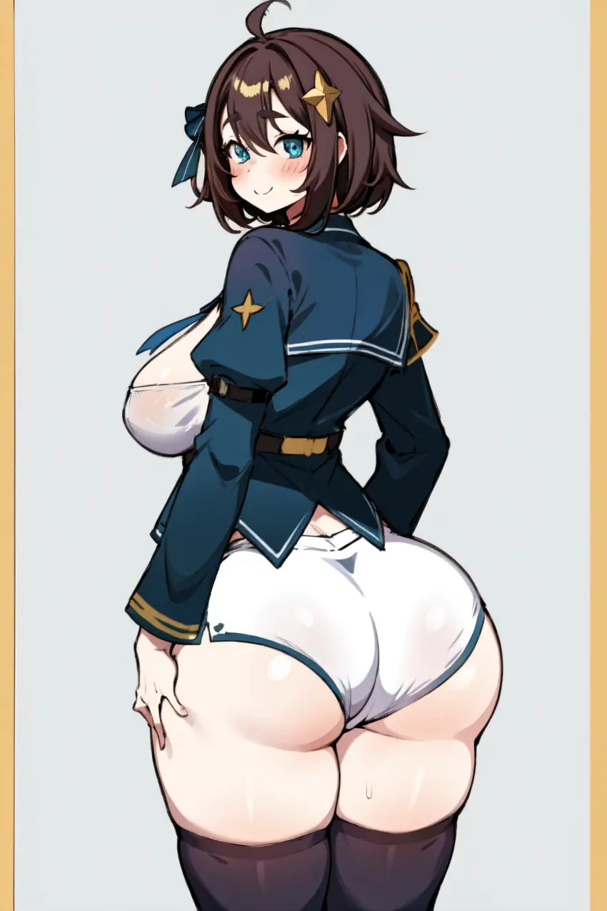 Image breasts,female,hair_ornament,wide_hips,virtual_youtuber,ai_generated,huge_breasts,vtuber,grabbing_own_ass,brown_hair,from_side,heterochromia,ricochetk,meica,idol_corp,idol_es