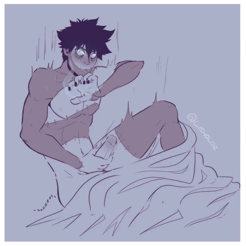 Image blush,1boy,black_hair,male,penis,big_penis,muscular,muscular_male,male_only,my_hero_academia,boku_no_hero_academia,masturbation,caught_masturbating,dabi,touya_todoroki,lisholo