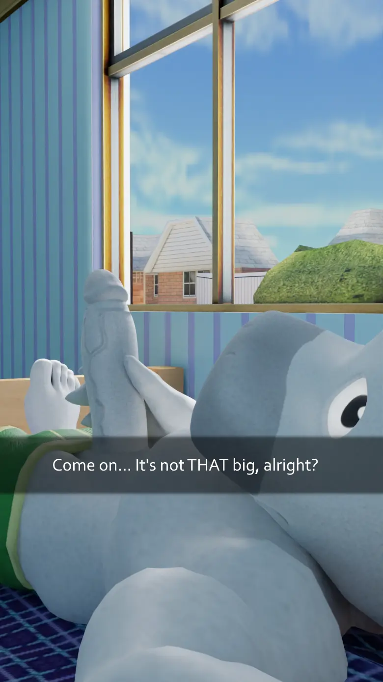 Image clothing,hi_res,looking_at_viewer,solo,1boy,male,penis,underwear,big_penis,muscular,muscular_male,feet,sky,male_only,digital_media_(artwork),anthro,text,2022,bedroom,fur,genitals,grey_body,grey_fur,inside,muscular_anthro,3d_(artwork),frown,english_text,white_body,solo_male,window,detailed_background,white_fur,blue_sky,green_clothing,animate_inanimate,hand_on_penis,building,green_underwear,baldi's_basics_in_education_and_learning,house,wall_(structure),white_text,albalbalb,arts_and_crafters_(baldi's_basics)