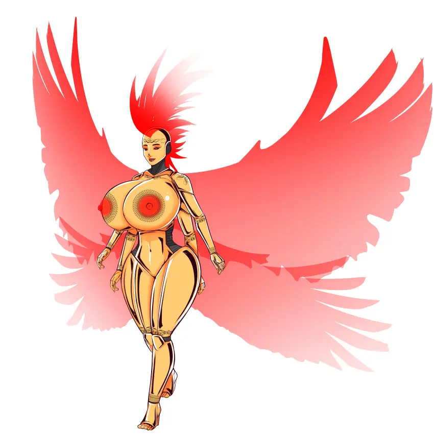 Image breasts,female,red_eyes,red_hair,huge_ass,gold_(metal),angel_wings,huge_breasts,wings,hyper_breasts,angel,red_lipstick,robot,robot_girl,robot_humanoid,translucent_hair,robot_joints,mohawk,mohawk_(hairstyle),red_wings,robotic_arm,becsantus,mechanonim,robotic_angel,translucent_wings