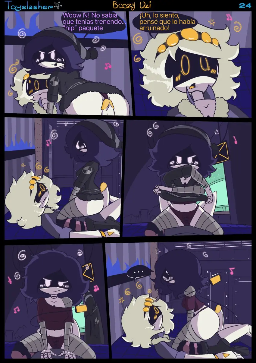 Image 1girls,female,1boy,male,penis,erection,humanoid,male/female,2d,text,purple_eyes,purple_hair,comic,dialogue,translated,erect_nipples,talking,robot,robot_girl,robot_humanoid,robot_boy,murder_drones,uzi_(murder_drones),screen_face,humanoid_male,n_(murder_drones),humanoid_female,boozy_uziesp,toyslasher,page_24