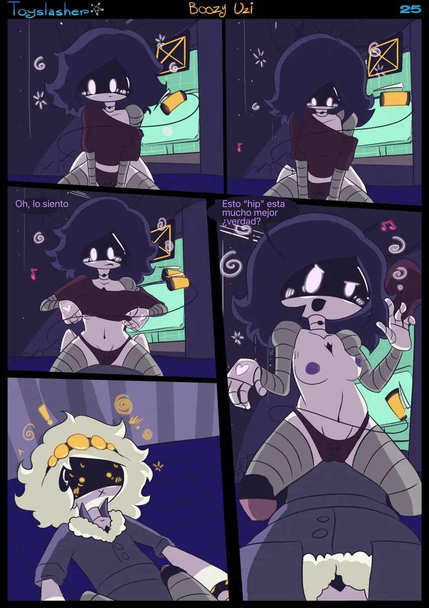 Image 1girls,breasts,female,nipples,1boy,male,humanoid,2d,purple_eyes,purple_hair,comic,spanish_text,talking,undressing,robot,robot_girl,robot_humanoid,robot_boy,murder_drones,uzi_(murder_drones),screen_face,spanish_translation,undressing_self,humanoid_male,n_(murder_drones),humanoid_female,boozy_uzi,boozy_uziesp,toyslasher,page_25