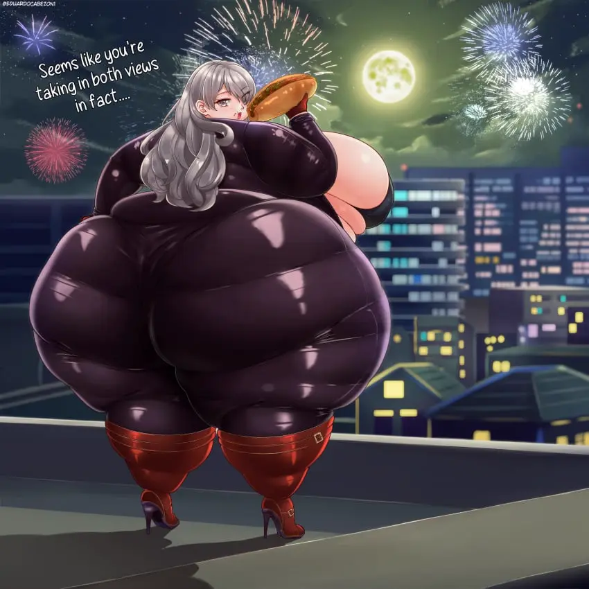 Image 1girls,2023,big_breasts,breasts,female,light-skinned_female,light_skin,long_hair,big_ass,thick_thighs,thighs,wide_hips,huge_breasts,heels,dialogue,tight_clothing,english_text,detailed_background,fat_female,overweight,overweight_female,silver_hair,fat_fetish,morbidly_obese,morbidly_obese_female,obese,ssbbw,ussbbw,bbw,obese_female,gigantic_ass,fireworks,food,fat_thighs,weight_gain,latex_suit,silver_eyes,new_year,heel_boots,double_chin,fat_arms,educabezon,13_sentinels:_aegis_rim,chihiro_morimura