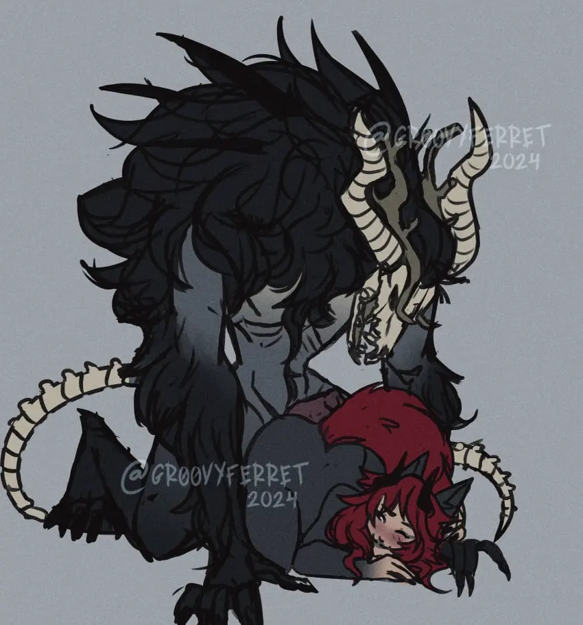 Image tail,furry,doggy_style,horns,from_behind,from_behind_position,anthro,antlers,big_dom_small_sub,imminent_penetration,imminent_sex,grinding,skull_head,gr00vyferret,vidarr,wendigo,small_sub_big_dom