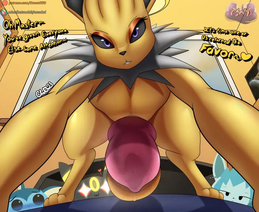 Image 2023,hi_res,looking_at_viewer,solo,eeveelution,glaceon,male,penis,pokemon,pokemon_(species),sweat,umbreon,big_penis,erection,balls,huge_cock,nintendo,big_balls,bodily_fluids,genitals,yellow_body,generation_4_pokemon,feral,vaporeon,sweaty_genitalia,generation_1_pokemon,generation_2_pokemon,jolteon,sweaty_balls,crazedwd