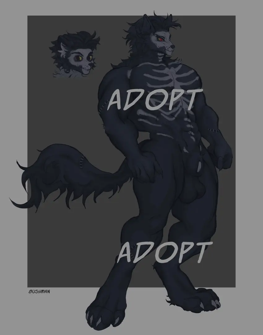Image hi_res,solo,male,nude,tail,muscular,male_only,yaoi,solo_focus,balls,anthro,absurd_res,bara,canid,canine,canis,fur,genitals,mammal,wolf,claws,paws,animal_genitalia,fluffy,fluffy_tail,sheath,skull,bone,skeleton,yellow_sclera,model_sheet,8ushman,adopt