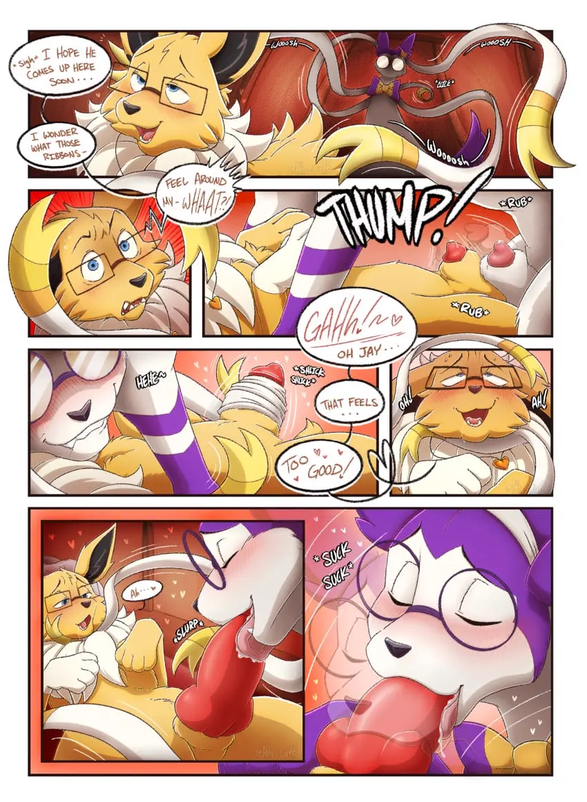 Image blush,hi_res,open_mouth,smile,blue_eyes,eeveelution,male,oral,penis,pokemon,pokemon_(species),sex,duo,erection,fellatio,male/male,open_smile,eyewear,glasses,text,closed_eyes,gay,nintendo,comic,fur,genitals,dialogue,paws,yellow_body,yellow_fur,english_text,interspecies,sylveon,generation_6_pokemon,speech_bubble,penile,animal_genitalia,animal_penis,canine_genitalia,canine_penis,knot,sheath,feral,feral_on_feral,generation_1_pokemon,jolteon,tongue_out_blowjob,atta_catto