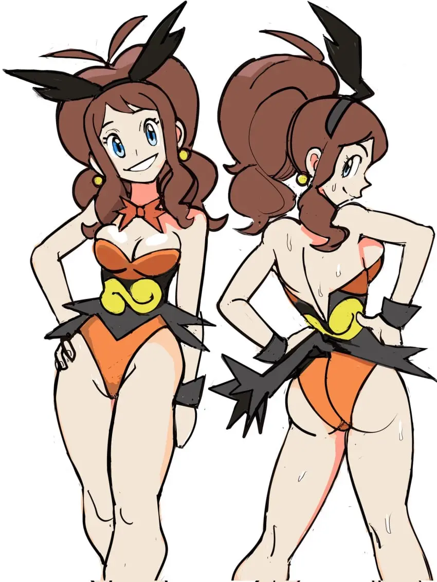 Image 1girls,big_breasts,breasts,female,light-skinned_female,light_skin,long_hair,looking_at_viewer,smile,solo,white_background,blue_eyes,pokemon,sweat,ass,big_ass,big_butt,colored,earrings,looking_back,ponytail,smiling_at_viewer,color,grin,grinning,grinning_at_viewer,solo_female,2d,pale-skinned_female,pale_skin,brown_hair,looking_pleasured,nintendo,ear_piercing,2d_(artwork),sweaty_body,2024,2d_artwork,butt,hilda_(pokemon),cosplay,bowtie,costume,hands_on_hips,pokemon_bw,bowtie_collar,pony_tail,pokemon_(cosplay),emboar_(cosplay),sooperman