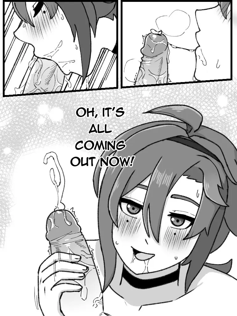 Image cum_in_mouth,male,sweat,femboy,ejaculation,gay,genshin_impact,blowjob,collar,comic_panel,manga_style,shikanoin_heizou