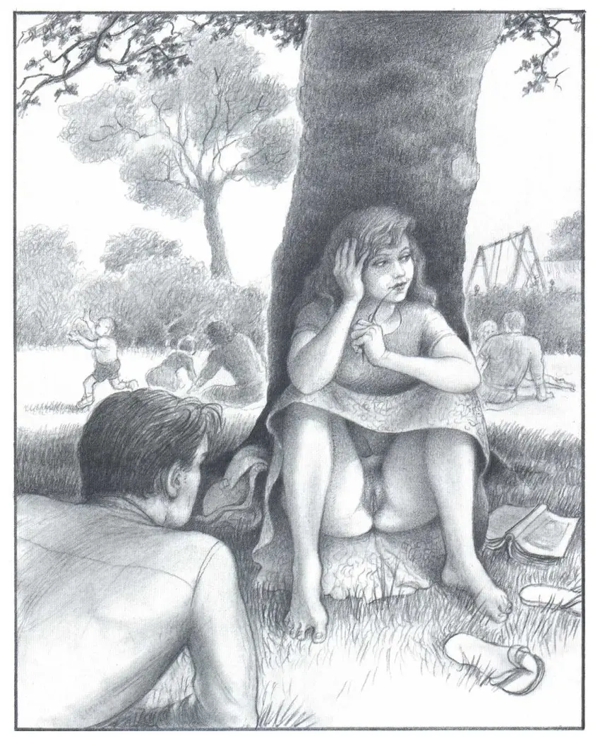 Image female,male,pussy,vagina,2d,tagme,outdoors,black_and_white,public,skirt,2d_(artwork),2d_artwork,book,hairy_pussy,presenting_pussy,sandals,flashing,traditional_art,public_nudity,park,flashing_pussy,lynn_paula_russell_(artist)
