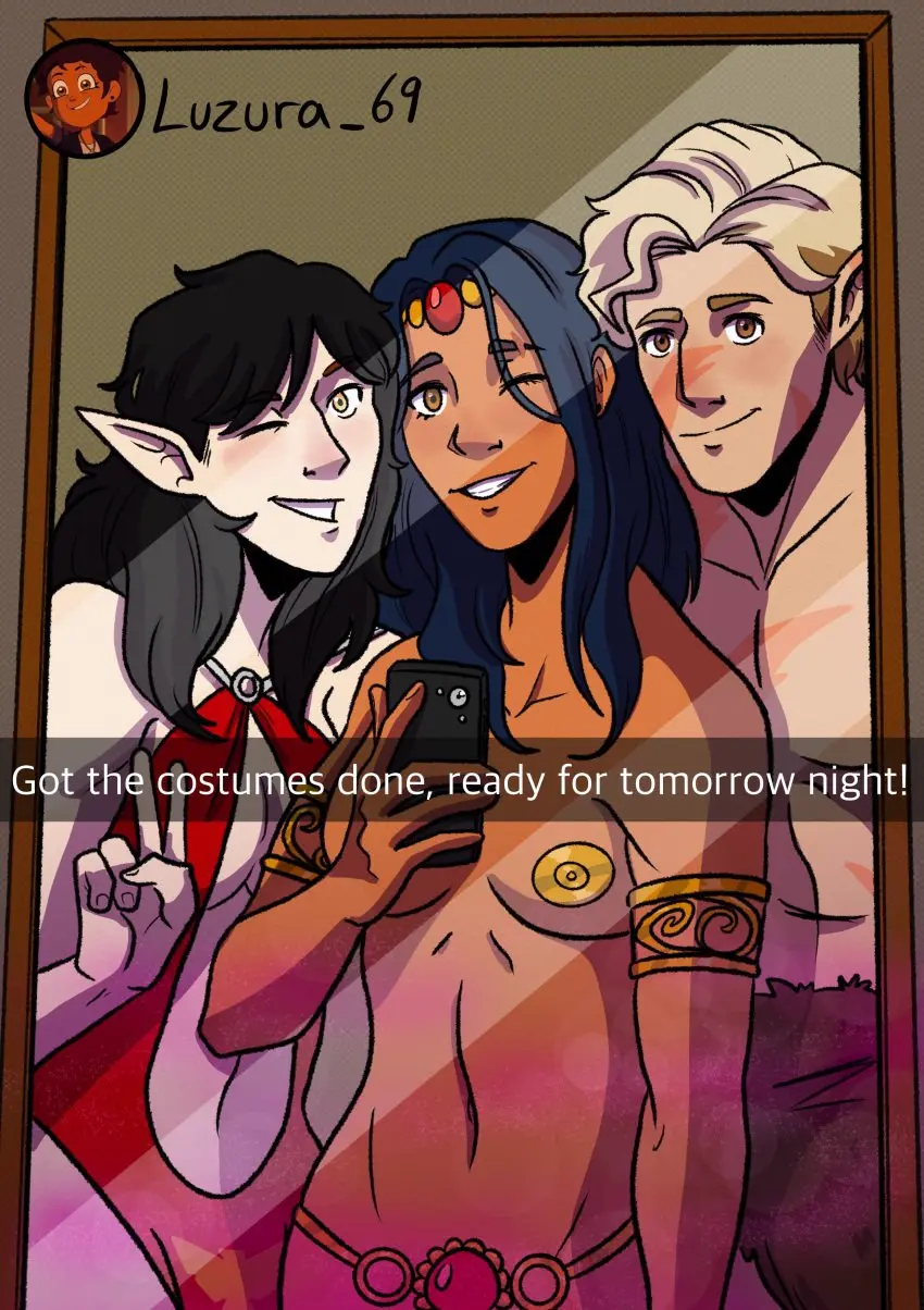 Image female,1boy,2girls,male,multiple_girls,disney,text,disney_channel,english_text,latina,commission,cosplay,tiara,the_owl_house,dyed_hair,amity_blight,luz_noceda,nipple_pasties,mirror_reflection,snapchat,mirror_selfie,inner_sideboob,commissioner_upload,wig,bicep_bracelet,an420g,body_jewelry,dejah_thoris_(cosplay),george_taylor_(cosplay),hunter_(the_owl_house),vampirella_(cosplay)