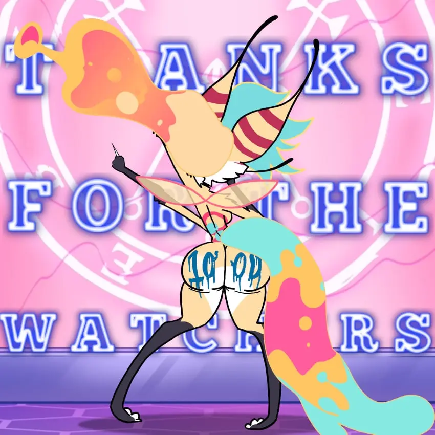 Image breasts,female,hi_res,solo,blue_hair,tail,choker,ass,big_butt,huge_butt,thick_thighs,multicolored_hair,jewelry,side_boob,hair,wings,anthro,demon,absurd_res,necklace,canid,canine,fur,mammal,rear_view,yellow_body,yellow_fur,long_ears,fox,hybrid,helluva_boss,1:1,lamp,multi_arm,multi_limb,4_arms,cafe-grimful,hell,queen_bee-lzebub_(helluva_boss),lava,paint,lava_lamp