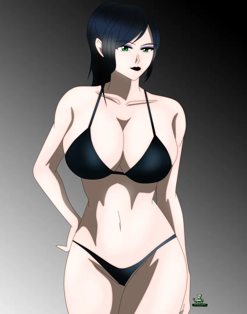 Image breasts,female,long_hair,underwear,milf,huge_breasts,green_eyes,original,original_character,underwear_only,oc,goth,goth_girl,noir-black-shooter,cammy_zoldak_(noir-black-shooter)