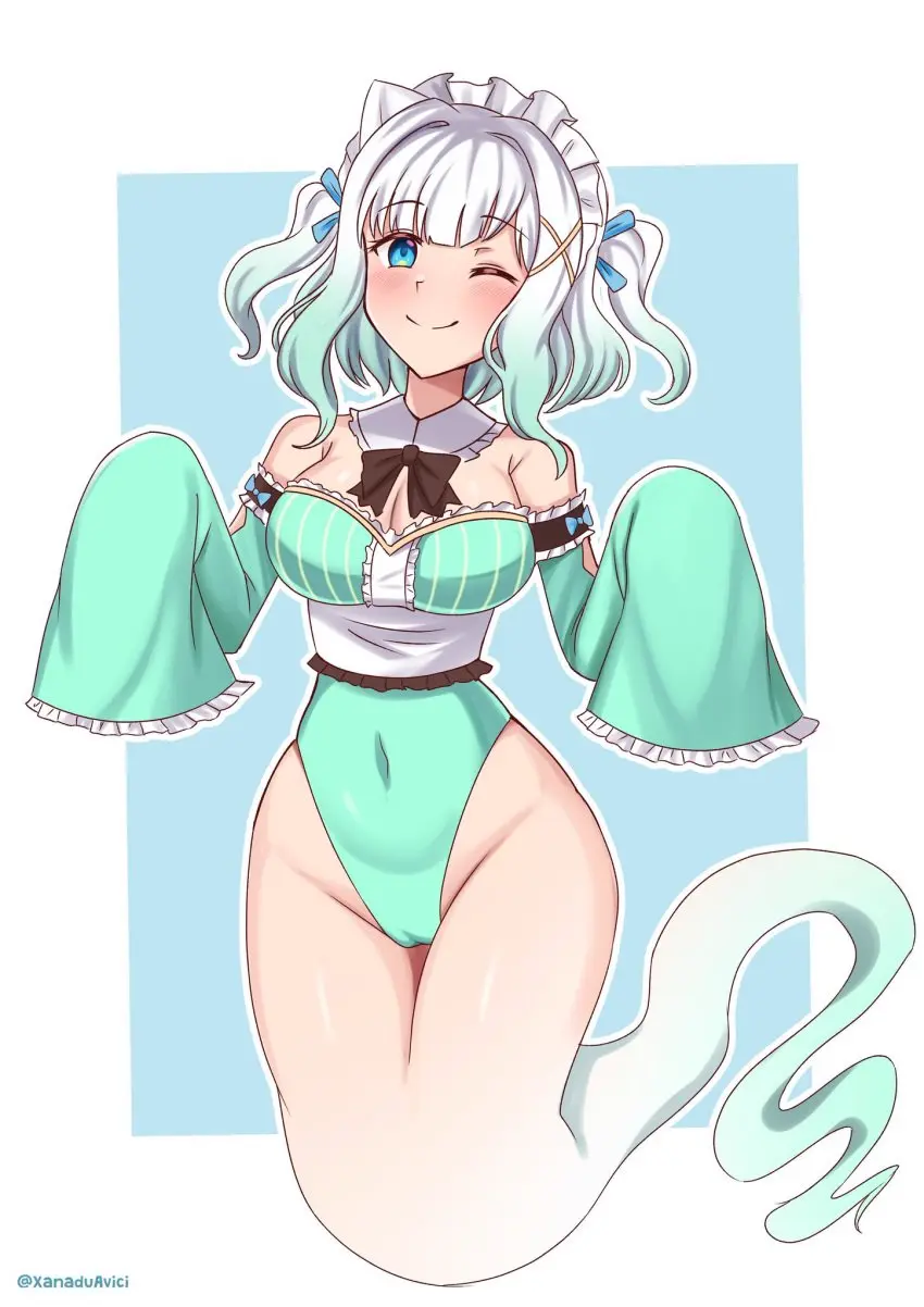 Image 1girls,big_breasts,blush,breasts,female,hi_res,highres,looking_at_viewer,smile,solo,white_hair,blue_eyes,navel,thighs,gradient_hair,smiling,virtual_youtuber,hips,bare_shoulders,belly_button,cleavage,solo_female,solo_focus,one_eye_closed,wink,winking_at_viewer,detached_sleeves,cameltoe,twintails,green_hair,maid,maid_uniform,maid_headdress,indie_virtual_youtuber,exposed_shoulders,camel_toe,ghost_tail,bare_arms,ghost_girl,navel_visible_through_clothes,closed_eye,bare_hips,belly_button_visible_through_clothing,maid_mint,mint_fantome,exposed_thighs,eye_closed,xanadu_avici,xanaduavici