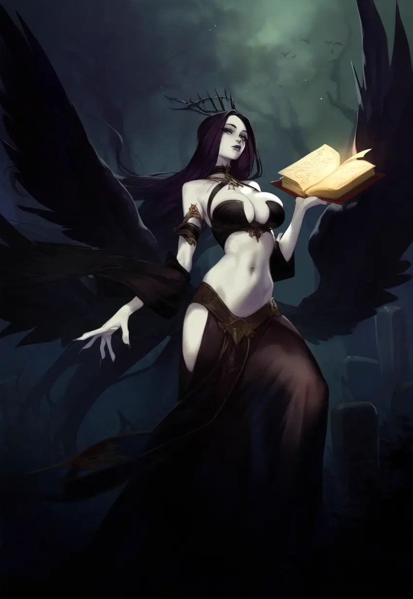 Image breasts,female,large_breasts,ai_generated,original,original_character,magic,goth,goth_girl,sorceress,priestess,pumpkinseed