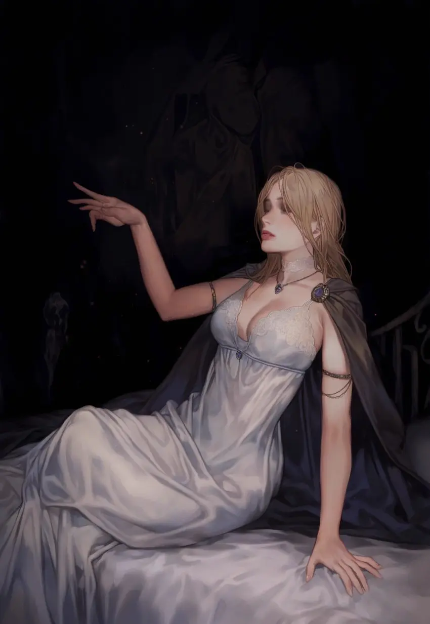 Image female,ai_generated,on_bed,elden_ring,pumpkinseed,moody,fia_the_deathbed_companion