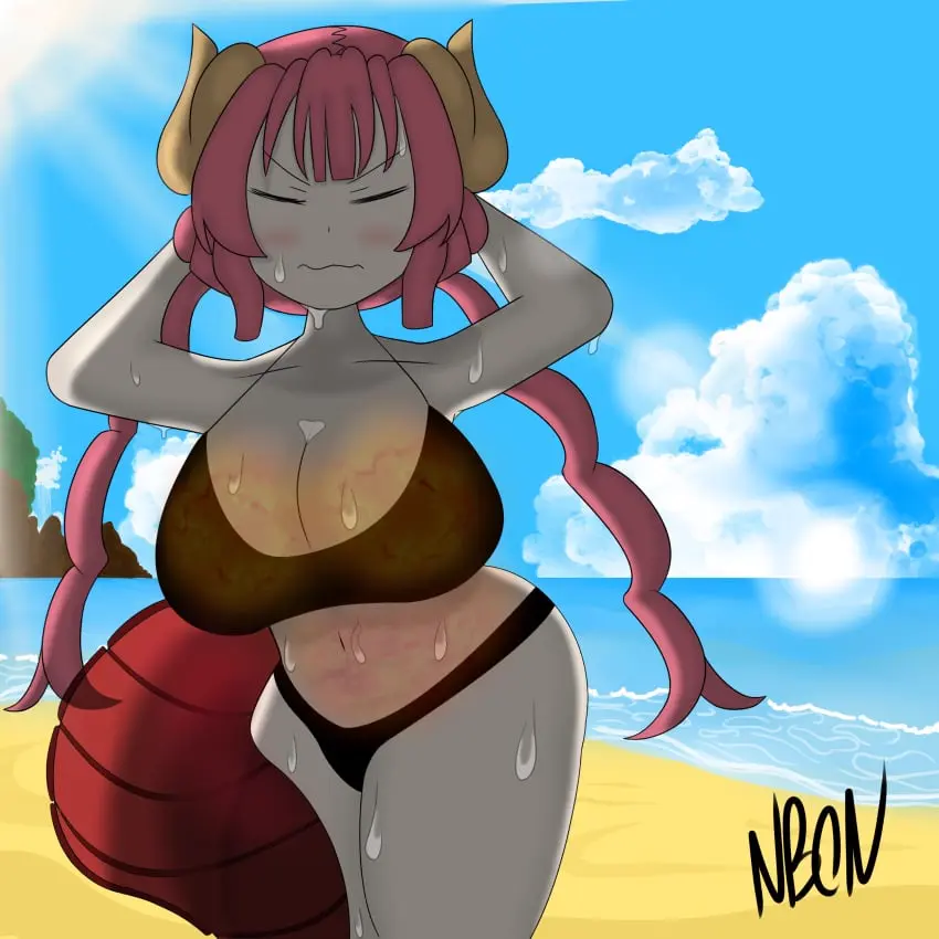 Image 1girls,blush,breasts,female,female_only,red_eyes,smile,short_hair,sweat,red_hair,bikini,big_ass,colored,female_focus,thick_thighs,thighs,beach,smiling,ocean,arms_behind_head,cleavage,color,huge_breasts,one_eye_closed,cloud,closed_eyes,black_bikini,frown,shortstack,sweating,signature,blue_sky,sun,clouds,two_piece_swimsuit,dragon_girl,dragon_tail,struggling,long_tail,fart,dragon_horns,fart_fetish,miss_kobayashi's_dragon_maid,long_twintails,ilulu_(dragon_maid),imminent_fart,complex_background,ilulu,black_string_bikini,ilulu_(maidragon),fire_fart,incoming_fart,mexican_food,taco_bell,unusual_fart