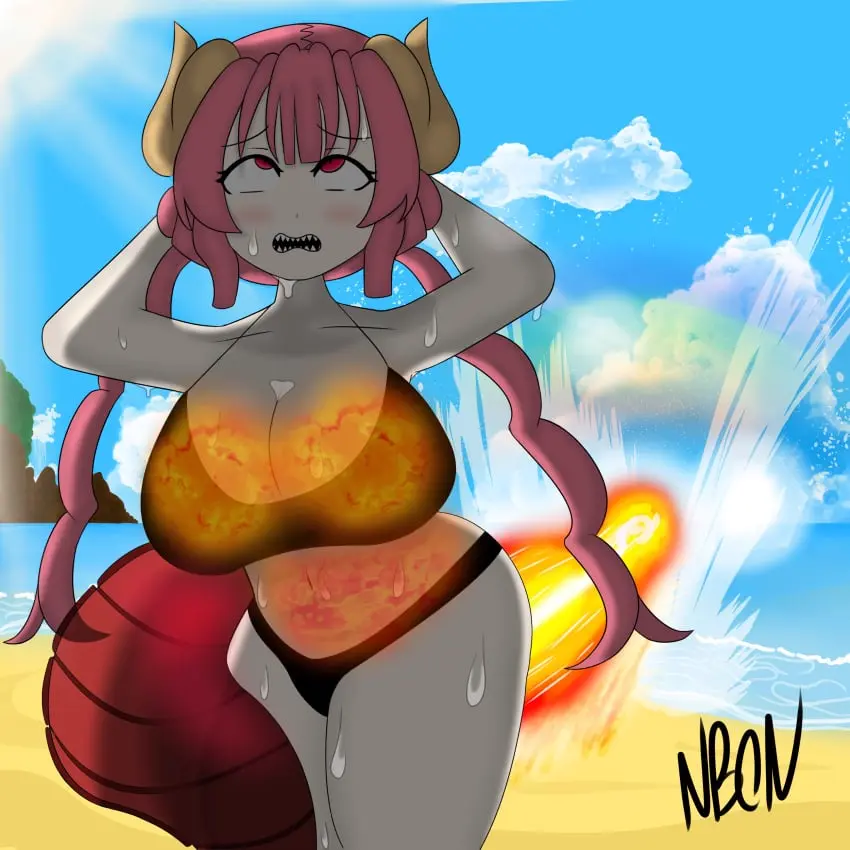 Image 1girls,blush,breasts,female,female_only,looking_at_viewer,red_eyes,smile,short_hair,sweat,red_hair,bikini,big_ass,colored,female_focus,thick_thighs,thighs,beach,smiling,ocean,arms_behind_head,cleavage,color,huge_breasts,one_eye_closed,cloud,looking_pleasured,sharp_teeth,black_bikini,shortstack,sweating,signature,blue_sky,sun,clouds,two_piece_swimsuit,dragon_girl,dragon_tail,long_tail,fart,dragon_horns,fart_fetish,miss_kobayashi's_dragon_maid,long_twintails,eproctophillia,ilulu_(dragon_maid),imminent_fart,complex_background,relieved,ilulu,black_string_bikini,ilulu_(maidragon),fire_fart,unusual_fart,hyper_fart,laser_beam