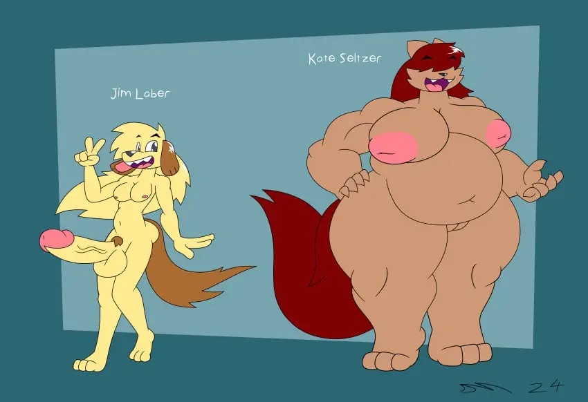 Image female,hi_res,male,nude,red_hair,hair,anthro,tan_body,blonde_hair,absurd_res,canid,canine,canis,domestic_dog,fur,mammal,yellow_body,yellow_fur,feline,tan_fur,felid,domestic_cat,felis,dirtymac,mac-daddy