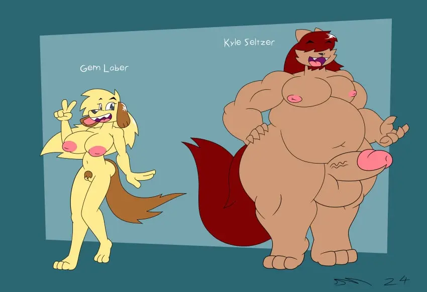 Image female,hi_res,male,red_hair,hair,anthro,tan_body,blonde_hair,absurd_res,canid,canine,canis,domestic_dog,fur,mammal,yellow_body,yellow_fur,feline,tan_fur,felid,rule_63,domestic_cat,felis,dirtymac,mac-daddy