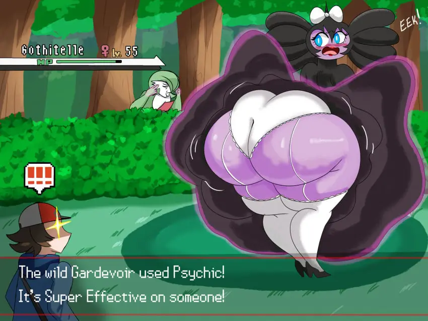 Image female,hairbow,1boy,2girls,black_hair,blue_eyes,male,pokemon,pokemon_(species),panties,underwear,ass,female_focus,huge_ass,looking_back,thick_thighs,thighs,wide_hips,embarrassed,hips,text,dress,stockings,brown_hair,nintendo,dress_lift,green_hair,heels,english_text,tree,large_ass,garter_belt,embarrassed_female,meme,goth,goth_girl,hyper_ass,hyper,meme_reference,gameplay_mechanics,health_bar,sparkling_eyes,gardevoir,pokephilia,sparkle,gothic,venus_symbol,stockings_thigh_highs,pokemon_trainer,exclamation_point,cellulite,bush,trees,bushes,gamefreak,gothitelle,hilbert_(pokemon),mackdazzle,!!!,psychic,psychic_powers