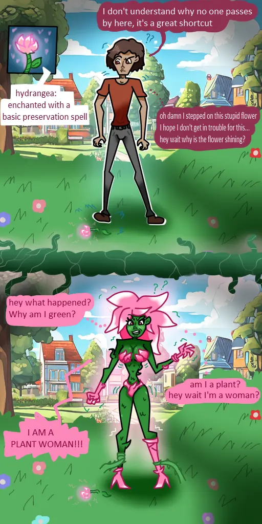 Image female,thick_thighs,wide_hips,green_skin,high_heels,boots,transformation,gender_transformation,mtf_transformation,high_heel_boots,species_transformation,plant_girl,thigh_boots,maykoru,plant_transformation