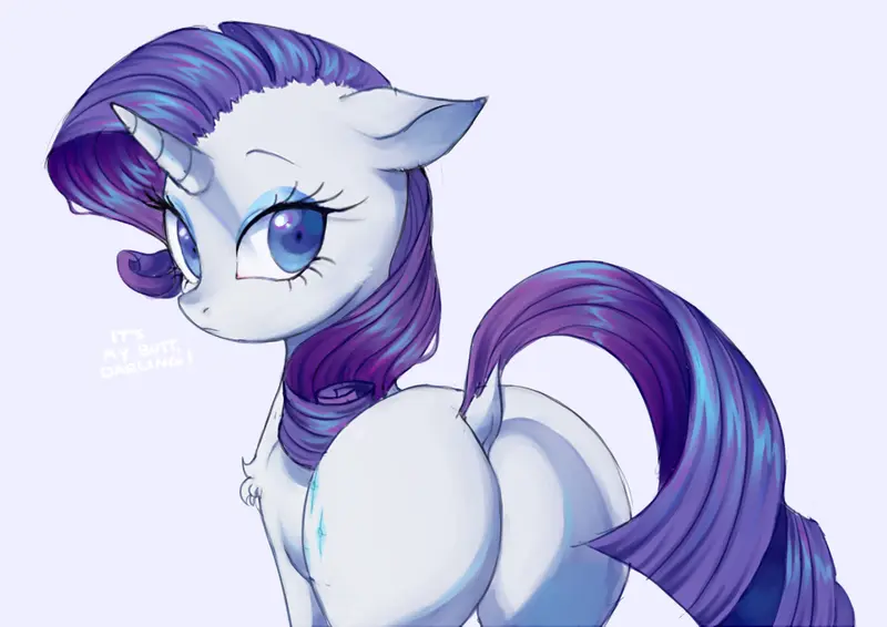 Image female,female_only,looking_at_viewer,simple_background,ass,bubble_butt,looking_back,dialogue,friendship_is_magic,my_little_pony,looking_back_at_viewer,feral,cutie_mark,unicorn,rarity_(mlp),my_little_pony_friendship_is_magic,chest_fluff,toroitimu