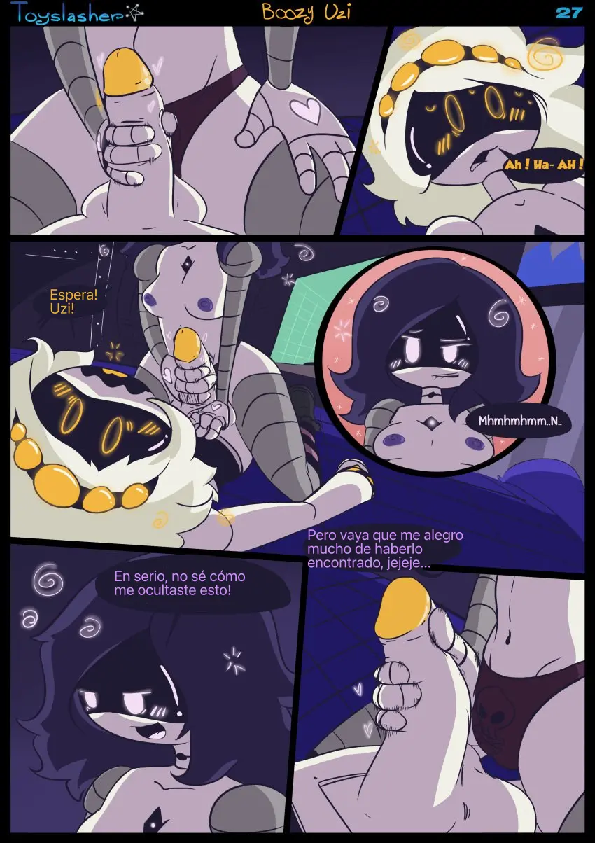 Image 1girls,breasts,female,nipples,1boy,male,penis,straight,sex,erection,humanoid,2d,text,purple_eyes,comic,erect_penis,robot,robot_girl,robot_humanoid,robot_boy,murder_drones,uzi_(murder_drones),screen_face,lust,humanoid_male,n_(murder_drones),humanoid_female,boozy_uziesp,toyslasher,page_27