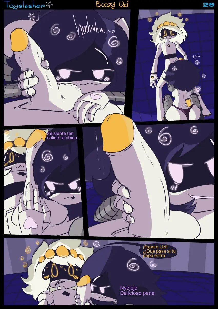 Image 1girls,female,1boy,male,penis,straight,sex,erection,humanoid,2d,text,purple_eyes,comic,erect_penis,robot,robot_girl,robot_humanoid,penis_grab,robot_boy,murder_drones,uzi_(murder_drones),screen_face,humanoid_male,n_(murder_drones),humanoid_female,boozy_uziesp,toyslasher,page_28