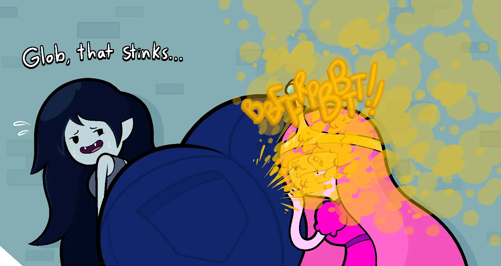 Image female,female_only,2girls,black_hair,multiple_girls,sweat,ass,big_ass,big_butt,huge_ass,huge_butt,looking_back,pink_hair,fat_ass,text,thick_ass,thick_butt,canon_couple,alternate_version_available,yuri,enjoying,sweating,2024,butt,fully_clothed,lesbian,pink_skin,blue_skin,adventure_time,cartoon_network,warner_brothers,fart,fart_cloud,fart_fetish,gassy,fat_butt,farting,lesbian_couple,princess_bubblegum,lesbians,marceline,farts,fetish,farting_in_face,brap,enjoying_farts,fard,implied_fart,sorollos