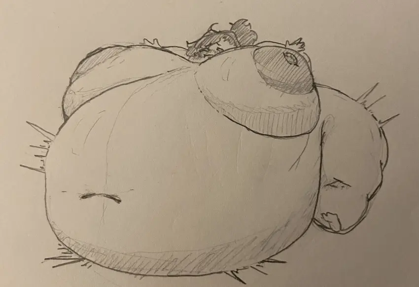 Image 1girls,big_breasts,breasts,female,thighs,belly,huge_belly,big_thighs,morbidly_obese,morbidly_obese_female,ussbbw,traditional_media_(artwork),shabingad