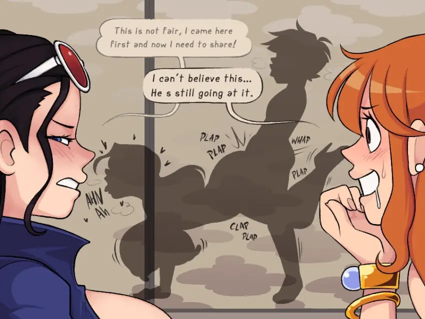Image big_breasts,blush,breasts,female,nipples,1boy,black_hair,blue_eyes,male,ass,big_ass,big_butt,earrings,sex,thick_thighs,one_piece,orange_eyes,wide_hips,nami_(one_piece),orange_hair,post-timeskip,text,sunglasses_on_head,black_hair_female,looking_pleasured,3girls,text_bubble,silhouette,monkey_d_luffy,nico_robin,boa_hancock,agal1502,wheelbarrow_position,waiting,watching,orange_hair_female,watching_sex,waiting_for_turn,silhouette_sex,white_earrings,behind_door,tĥighs
