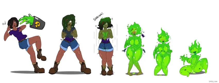 Image breasts,female,female_only,smile,absurdres,black_hair,sweat,tongue_out,tongue,feet,drool,monster_girl,original,topless,masturbation,shortstack,slime,torn_clothes,transformation,breast_expansion,confused,corruption,sequence,dizzytube,goo_girl,shortstackification,shrunken_irises