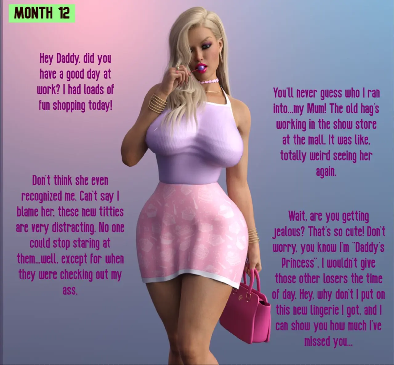 Image breasts,female,large_breasts,male,blonde_hair,original,3d,comic,incest,lipstick,femsub,transformation,ass_expansion,breast_expansion,maledom,punk,corruption,bimbofication,post_transformation,step-incest,ultspd,stepfather_and_stepdaughter