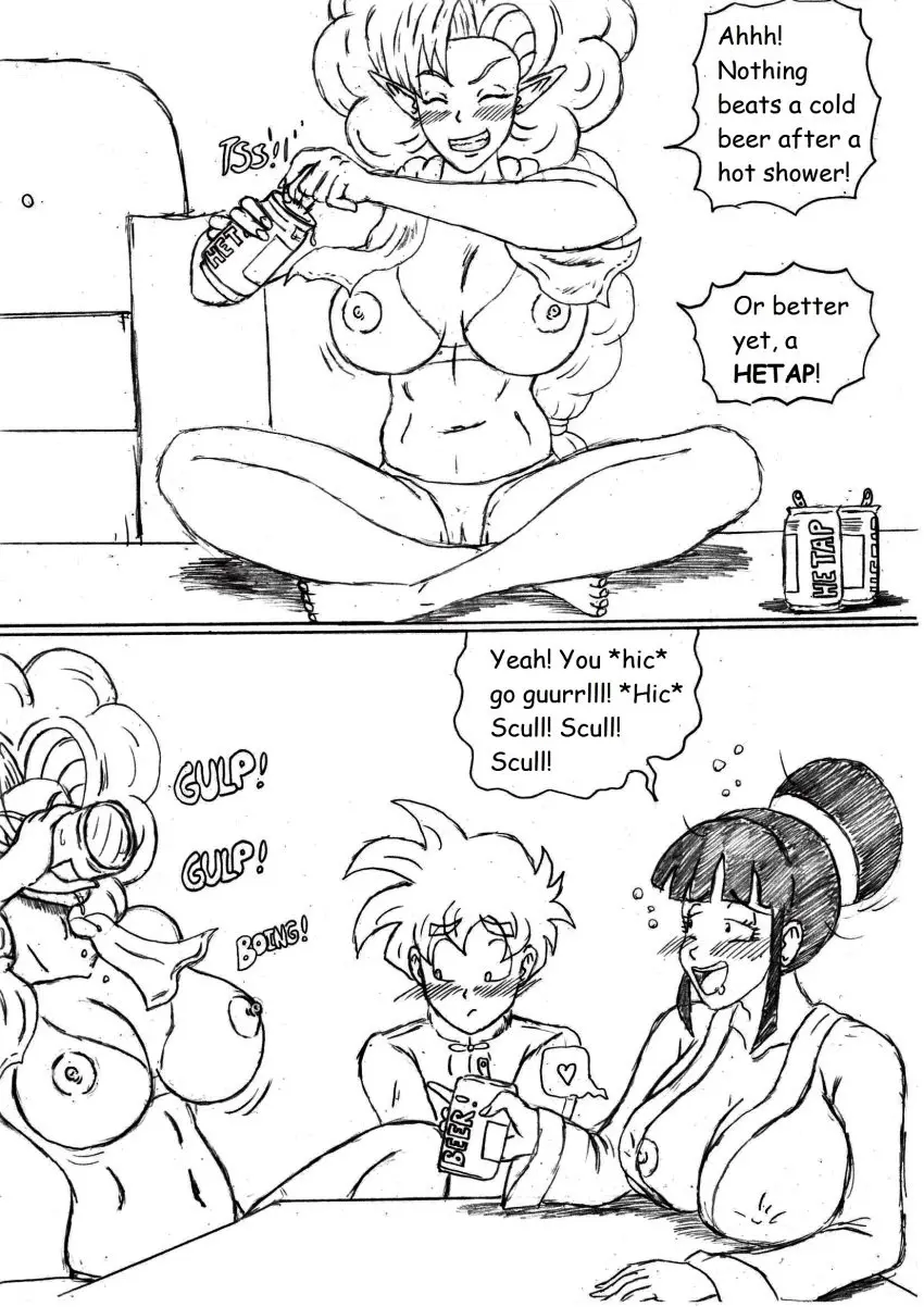 Image 1girls,breasts,female,long_hair,1boy,male,milf,dragon_ball,dragon_ball_z,black_and_white,half-dressed,long_hair_female,saiyan,drunk,beer,chichi,half_naked,super_saiyan,beer_can,son_gohan,thewritefiction,embarrassed_male,dragon_ball_z:_bojack_unbound,race_of_hera,son_gohan_(young),zangya,hetap