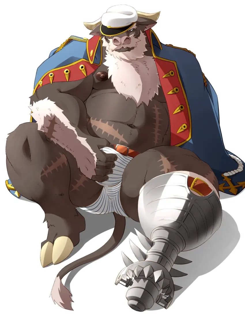 Image nipples,male,underwear,horns,male_only,tagme,bulge,scars,hooves,beard,hairy,moobs,hairy_chest,amputee,scars_all_over,horns_and_hooves,ahab_(tokyo_afterschool_summoners),samoji