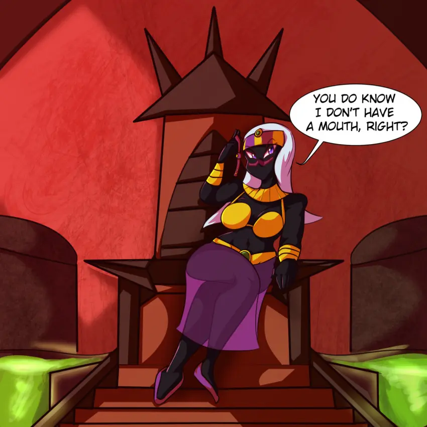 Image female,white_hair,purple_eyes,dialogue,black_body,facial_mark,alien,alien_girl,gag,looney_tunes,warner_brothers,alien_humanoid,duck_dodgers,martian,martian_(duck_dodgers),queen_tyr'ahnee,throne,throne_room,marshbreeze