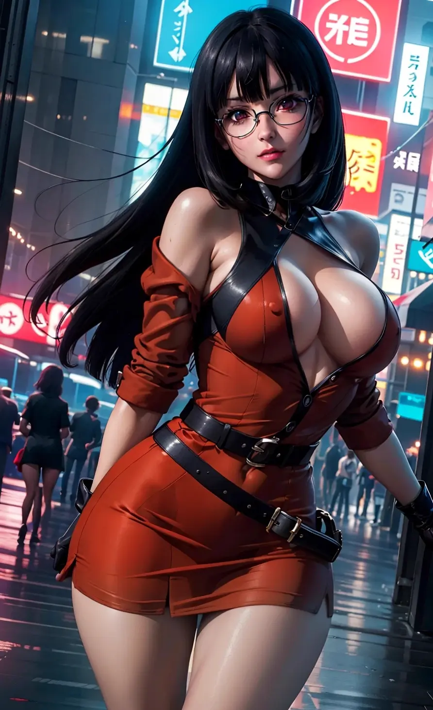 Image 1girls,breasts,female,female_only,highres,light-skinned_female,light_skin,long_hair,looking_at_viewer,red_eyes,shiny_skin,black_hair,gloves,navel,female_focus,thick_thighs,thighs,water,waist,ai_generated,bare_shoulders,belly_button,cleavage,clothes,covered_nipples,eyes,fringe,fringe_hair,neck,nose,round_breasts,shadow,shiny,shiny_hair,glasses,hair,medium_breasts,dress,lips,looking_at_partner,curvy_figure,pose,posing,cute,gloves_only,night,miniskirt,skirt,hourglass_figure,sleeveless,from_side,straight_hair,belt,lipstick,high_resolution,female_human,light-skinned,posing_for_the_viewer,from_front_position,cute_face,navel_line,walking,criss-cross_halter,street,light,slender_waist,city,night_sky,neon_lights,glasses_only,city_background,light_body,shiny_breasts,harness,cityscape,hd,kakegurui,lighting,building,belts,shiny_clothes,shiny_thighs,eyes_open,posing_for_picture,glasses_on_face,people_in_background,jabami_yumeko,cute_expression,buildings,hd_(traditional),sky4maleja,firm_breasts,neon,beltskirt,dramatic_pose,walking_towards_viewer