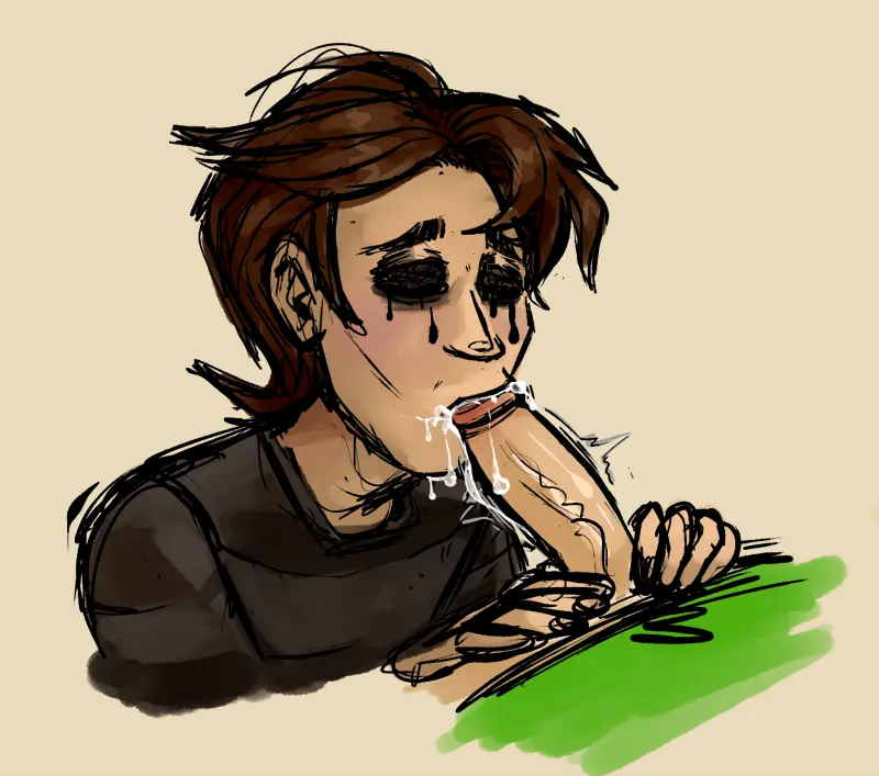 Image cum,cum_in_mouth,male,fellatio,2boys,male_only,yaoi,brown_hair,gay,unseen_male_face,blowjob,black_eyes,sweater,stripes,baldi's_basics_in_education_and_learning,bleeding_eyes,baldi,cum_dripping_down_chin,principal_of_the_thing