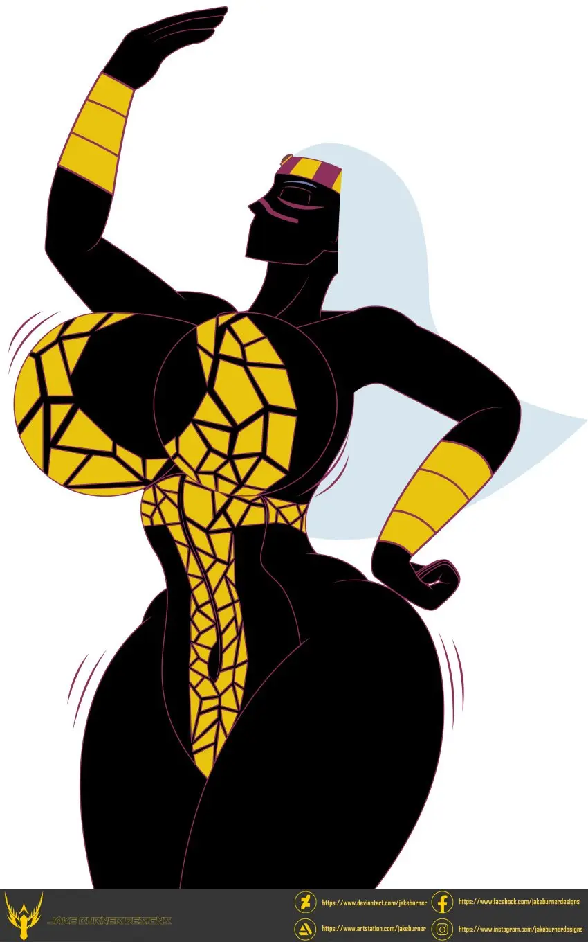 Image big_breasts,breasts,female,white_hair,egyptian,commission,facial_mark,alien,alien_girl,crown,looney_tunes,warner_brothers,alien_humanoid,duck_dodgers,martian,martian_(duck_dodgers),queen_tyr'ahnee,dancing,tape,armbands,gold_tape,ignisdraco