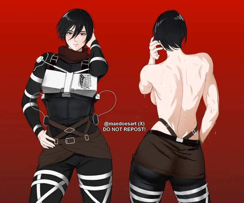Image 1girls,female,solo,black_hair,ass,2d,scar,asian,scarf,attack_on_titan,shingeki_no_kyojin,mikasa_ackerman,maedoesart